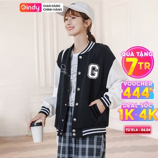 Áo khoác bomber bóng chày basic chất nhung tăm GINDY khoác varsity jacket kiểu dáng Hàn quốc thời trang thu đông A12122