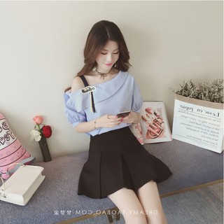 Áo lệch vai nữ sọc thẳng tôn dáng