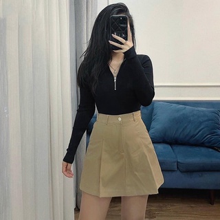 Quần Giả Váy Nữ Basic Chất Kaki Thô Cạp Lưng Chun Sau