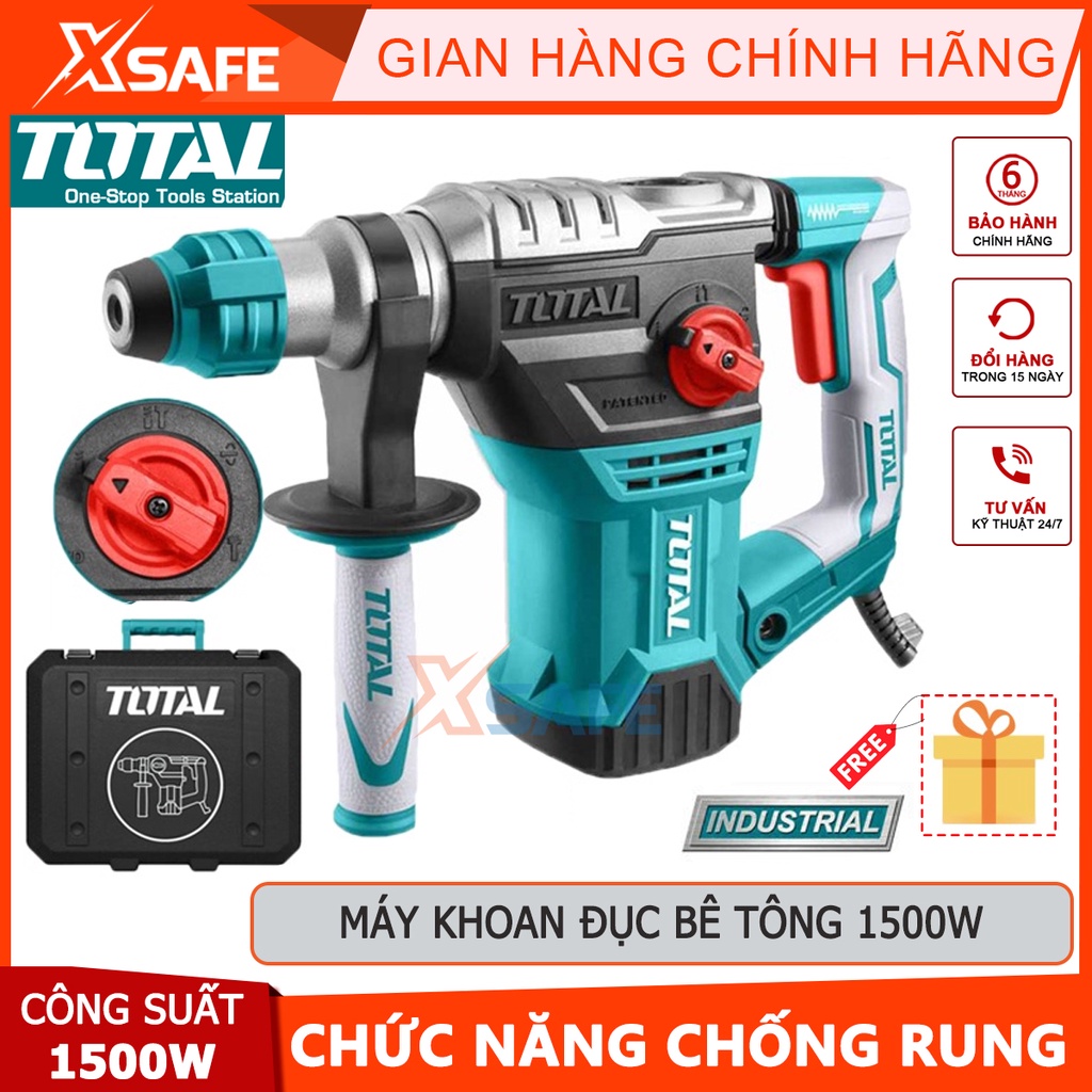 Máy khoan 3 chức năng 1500W Total TH1153236, nút vặn với bốn chức năng điều chỉnh, có chức năng khóa đục,chống rung