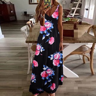 Đầm maxi không tay cổ chữ v dáng rộng in họa tiết hoa thời trang cho nữ size s-5xl
