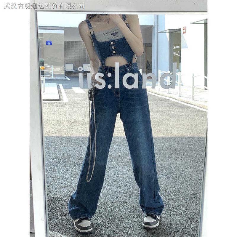 Quần yếm jean dáng suông ống rộng phong cách retro cổ điển thời trang mùa xuân dành cho nữ