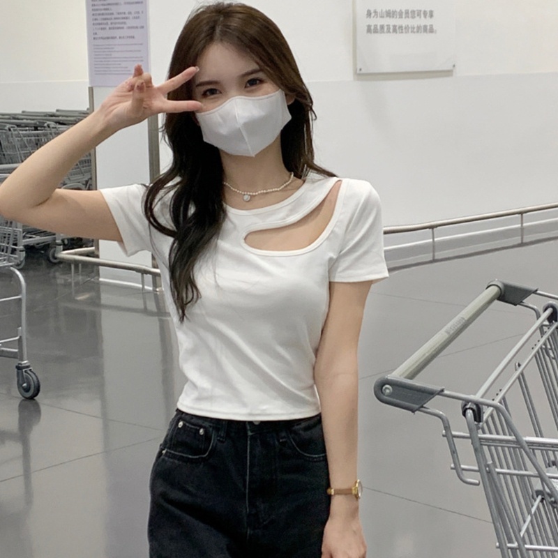 Áo Croptop Tay Ngắn Thiết Kế Độc Đáo Thời Trang Quyến Rũ Cho Nữ