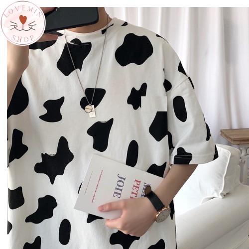 Áo thun bò sữa cổ tròn tay lỡ dáng rộng Unisex,áo thun nam nữ rẻ đẹp Freesize LOVEMINSHOP-15