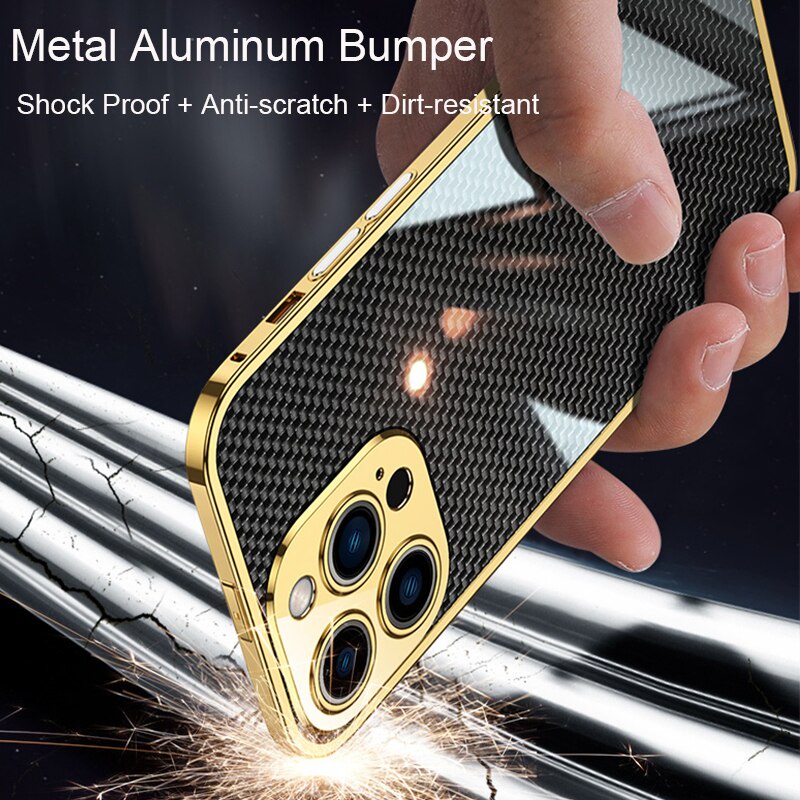 Ốp Điện Thoại Sợi carbon Khung Nhôm Mạ Viền Cho iphone 13 pro max 12 pro mini 11 11 pro max 12