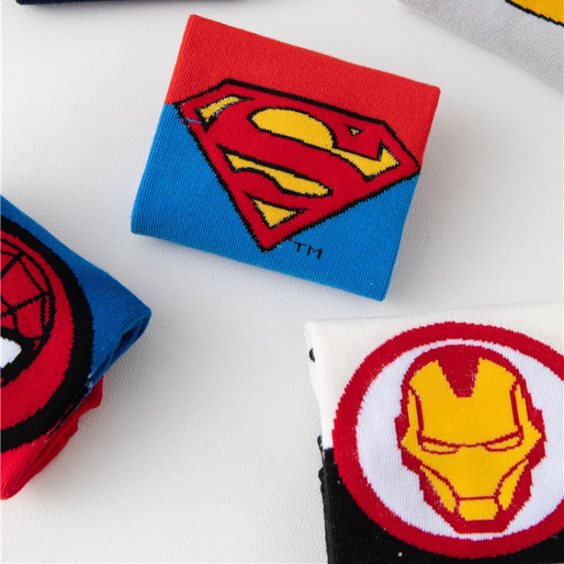 Set 5 đôi vớ KokoroCare YQ-04 vải cotton không bị tưa in hình Marvel hoạt hình dành cho trẻ trên 8 tuổi