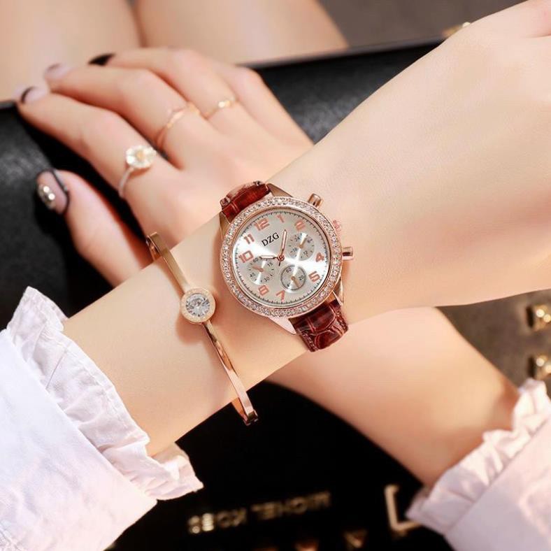 Mã FAMAYMA Đồng hồ nữ dây da DZG viền đá tinh xảo | BigBuy360 - bigbuy360.vn