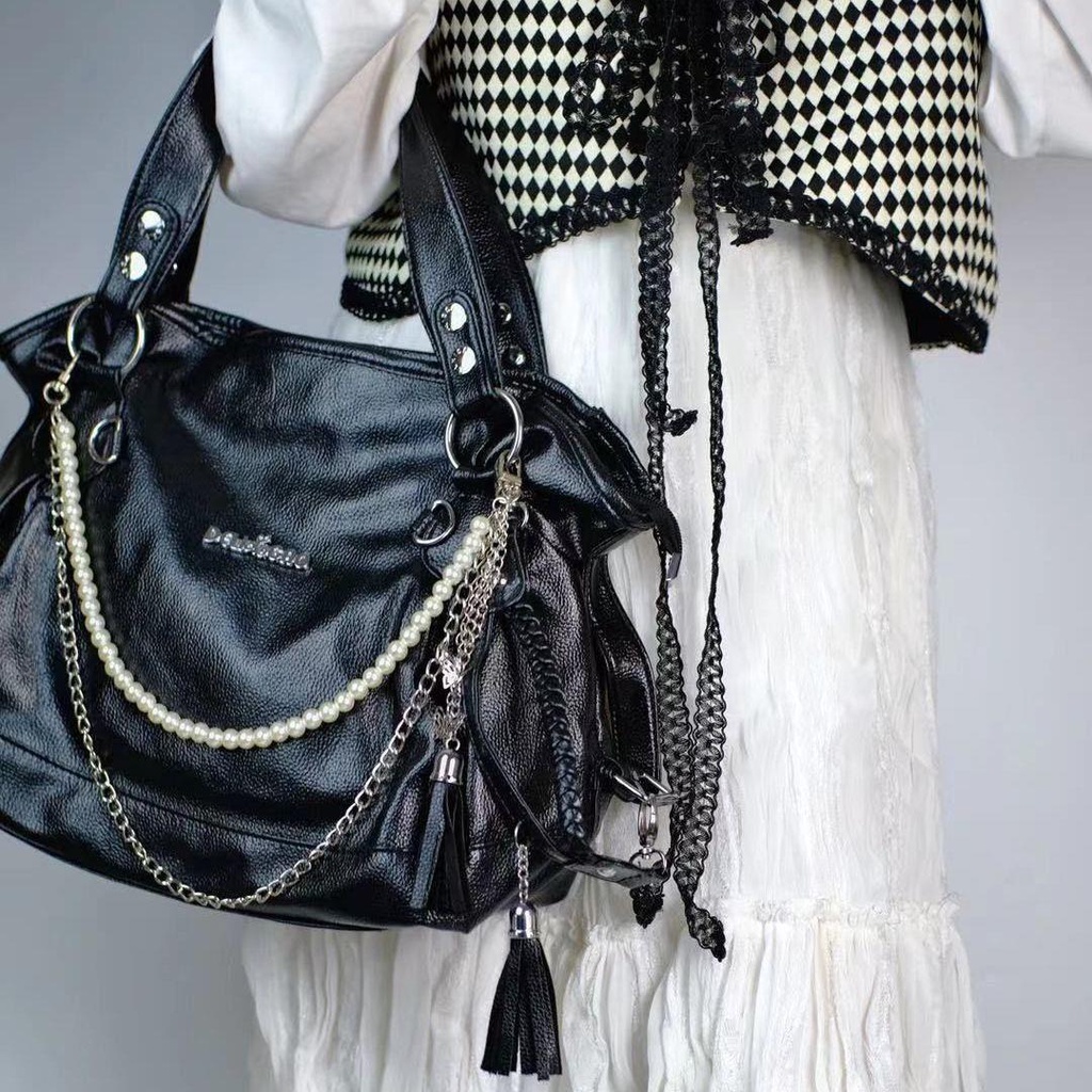 Túi Tote Đeo Một Bên Vai y2k Millennium Với Chuỗi Ngọc Trai Nhân Tạo Dành Cho Nữ