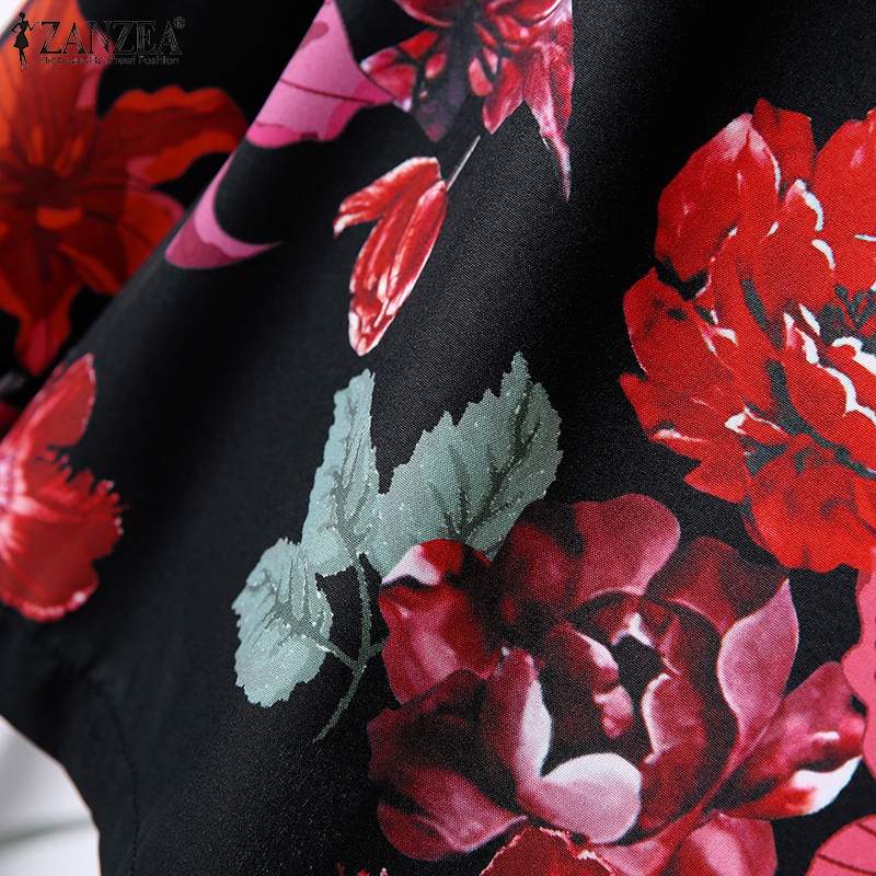 Áo khoác blazer nữ ZANZEA tay dài cổ đắp chéo in hoa phong cách châu Âu