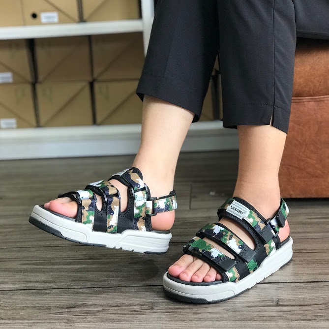 Sandal Vento chính hãng nam nữ SD-1001 màu xanh lá rằn ri, Dép quai sau tháo rời không gây mùi, đi học