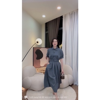 Set áo cổ sen chân váy xếp ly hàng Loan Lâm