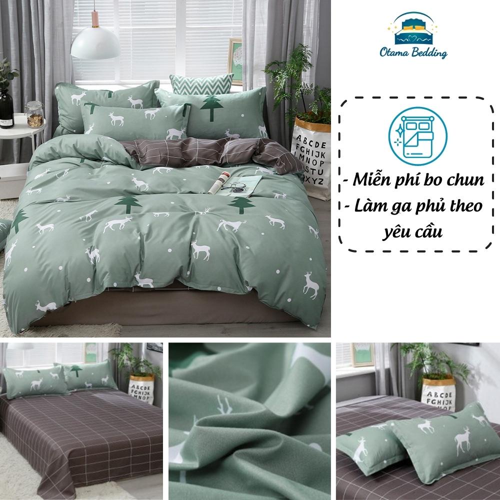 Bộ 4 món chăn ga gối drap cotton poly mềm mại, Bộ chăn ga kèm vỏ gối cao cấp chất poly cotton mùa hè - Otama Bedding
