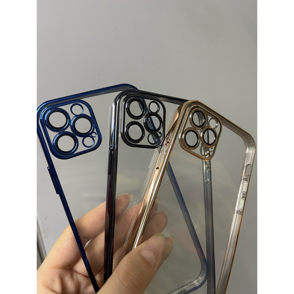 GIẢ IPHONE 12 Ốp lưng dẻo trong viền vuông màu CÓ LỚP KÍNH bảo vệ Camera iPhone 7 8 / PLUS X XS 11 12 / PRO MAX