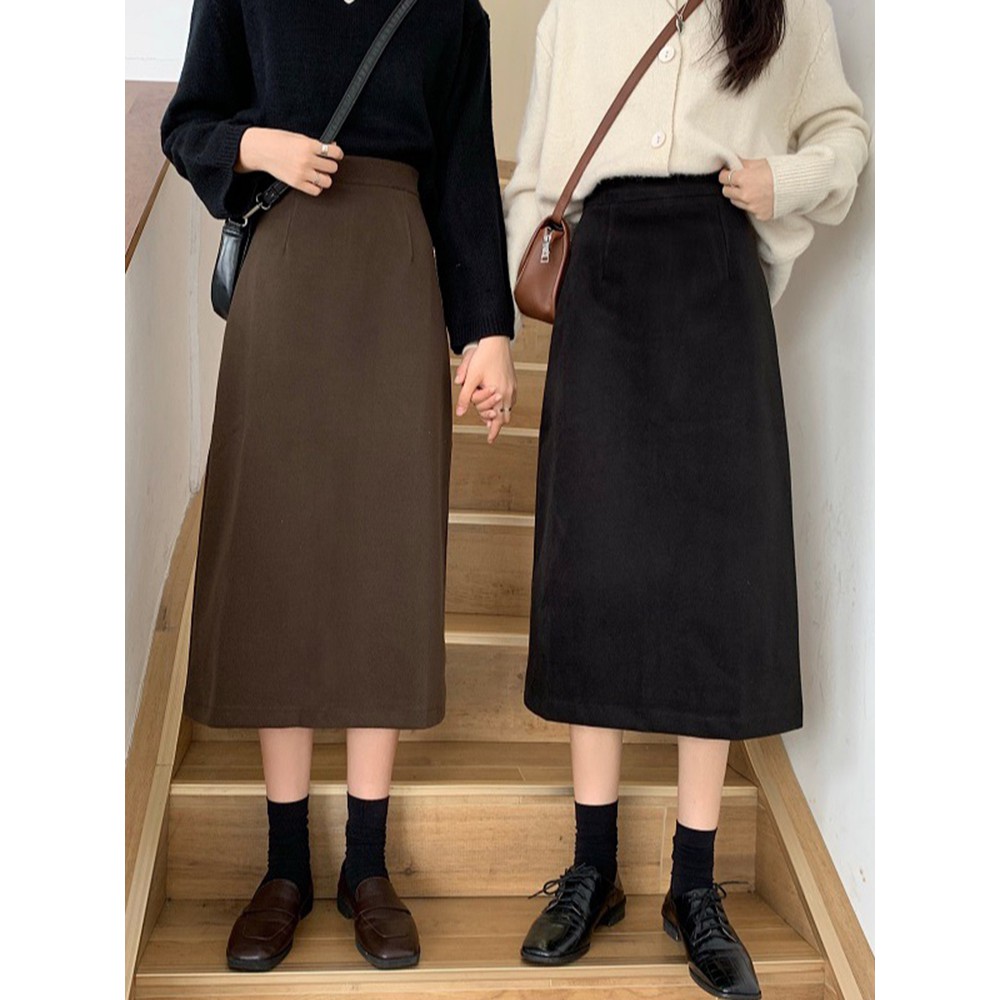 Kumivn ORDER chân váy lưng cao dáng dài suông tiểu thư Hàn Quốc sang trọng