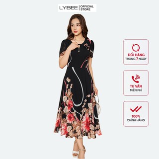 Váy trung niên cho mẹ thiết kế Lybee,đầm dáng xòe dự tiệc chất voan tơ mã 592