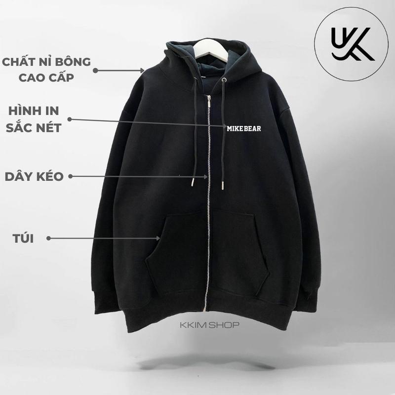 Áo Nỉ Hoodie MIKEBEAR Teddy Gấu Khóa Zip - Áo Hoodie Gấu Mikenco Khóa Kéo Thời Trang Unisex