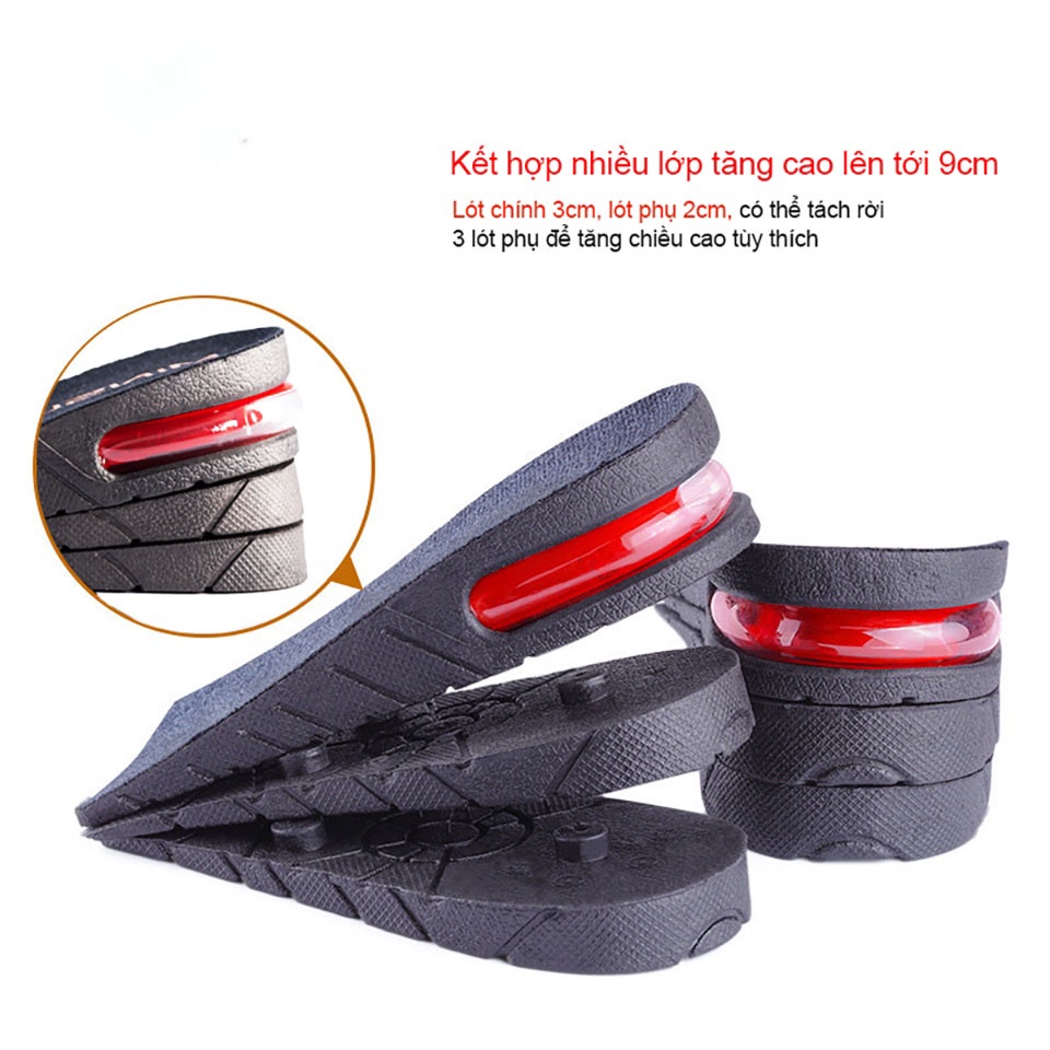 2 Lót Giày Tăng Chiều Cao Đệm Khí Khử Mùi, Miếng Độn Tháo lắp Dễ Dàng (Loại 3cm,4,5cm,7cm)- hickies lacing system