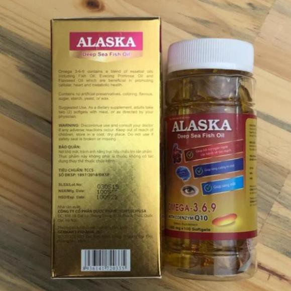 Viên uống Dầu Cá Alaska Omega 3.6.9  Hộp 100 viên  Bổ Não, Tăng Cường Thị Lực, Giảm Nguy Cơ Mắc Bệnh Tim Mạch