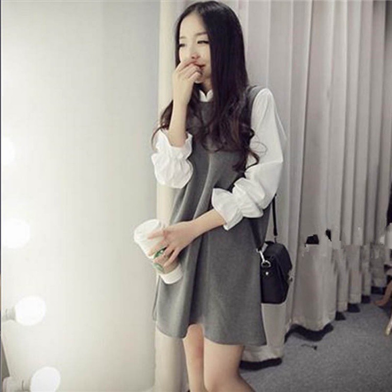 váy sơ mi nữ cổ tàu dài tay thu đông da48