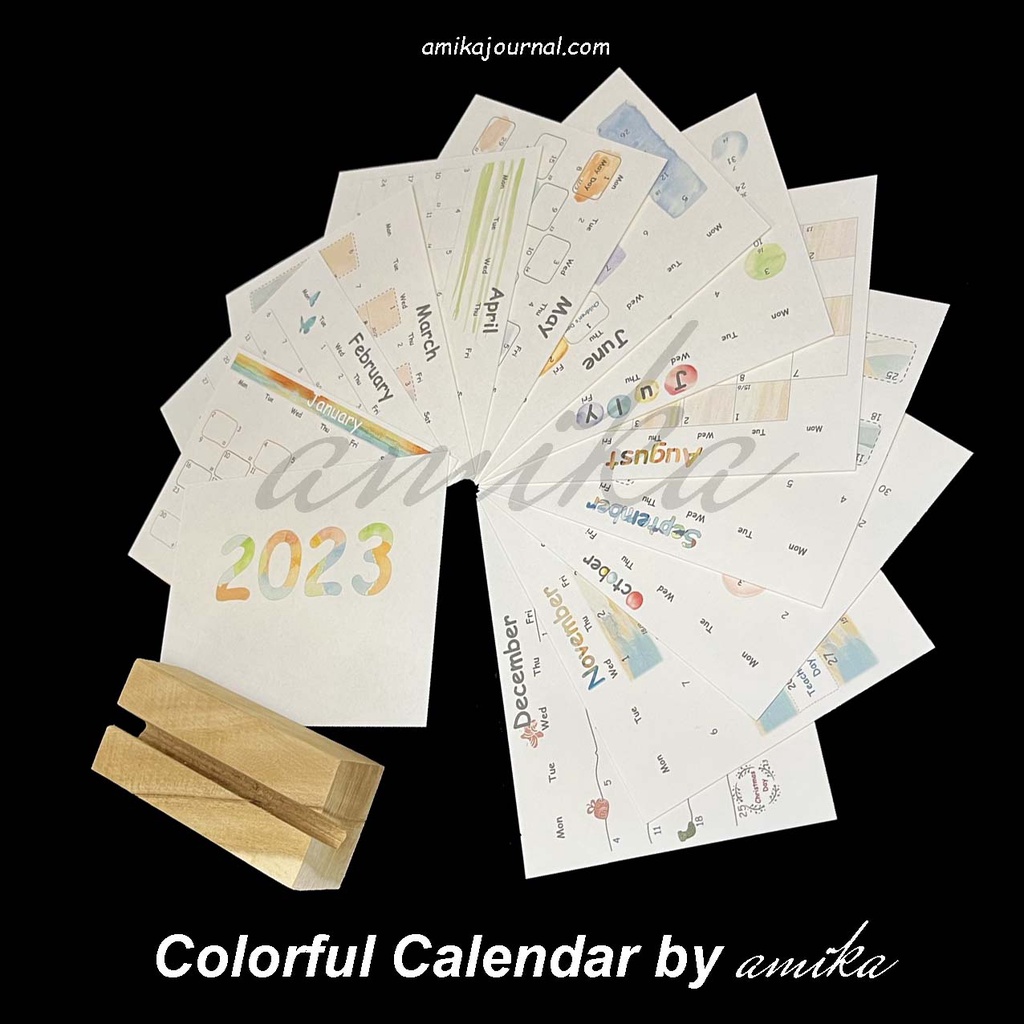 Lịch năm 2023 có âm lịch - COLORFUL CALENDAR BY amika - Đế gỗ tự nhiên trang trí bàn học (MIỄN PHÍ in tên riêng, quote)