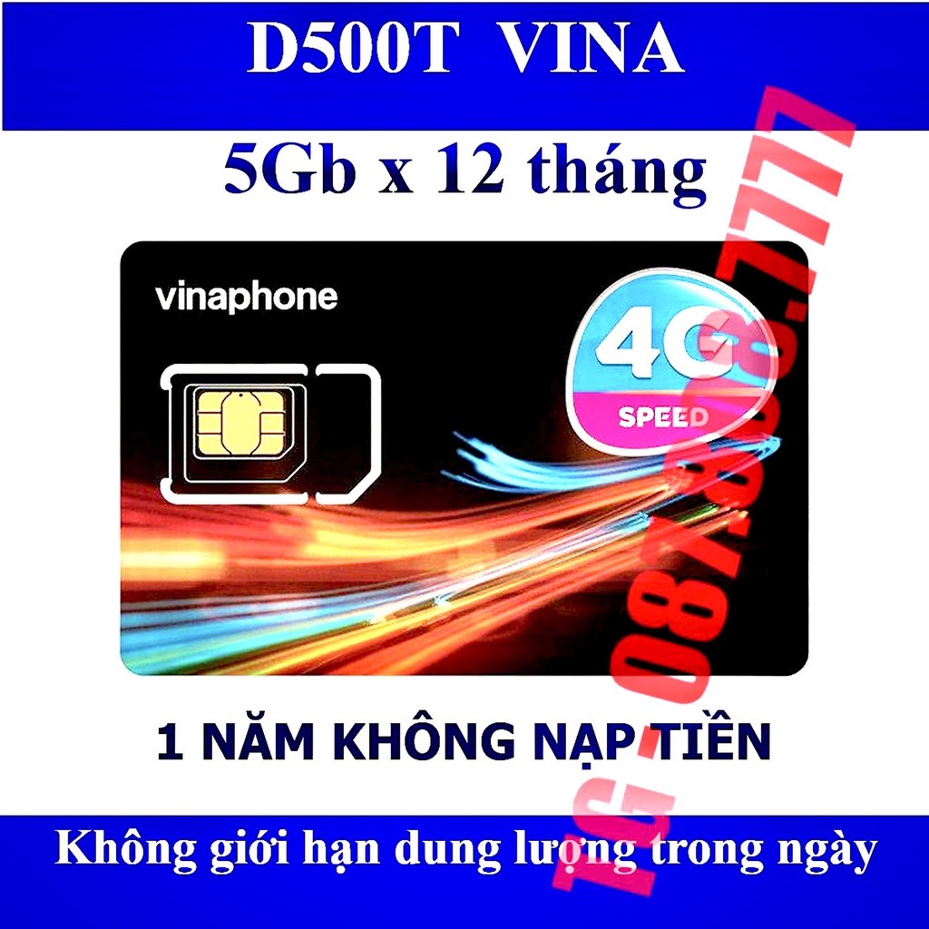 (Miễn phí 1 năm) Sim 4G Vinaphone D500T loại 12 tháng, không phải nạp thẻ, không giới hạn lưu lượng