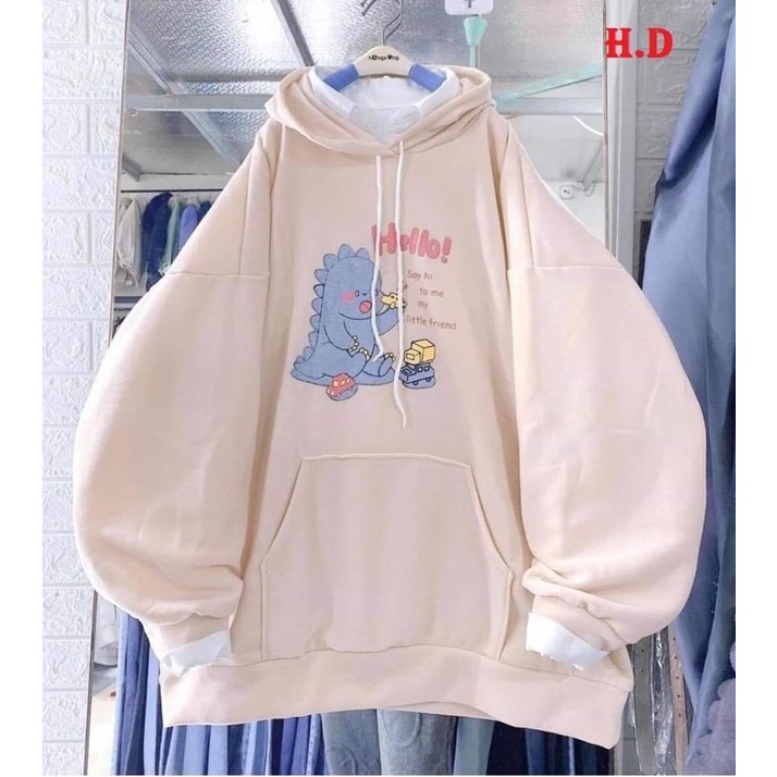 ÁO hoodie khủng long Hello form thụng nam nữ giá rẻ