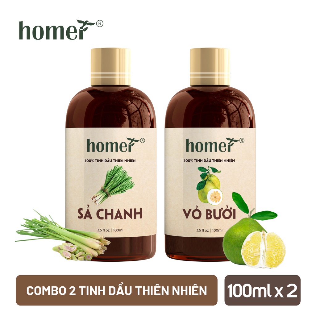 Combo 2 tinh dầu Sả Chanh + Vỏ Bưởi Homer 20ml/chai