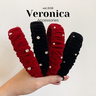 Băng đô cài tóc nhung Velvet cao cấp đính đá, hạt ngọc
