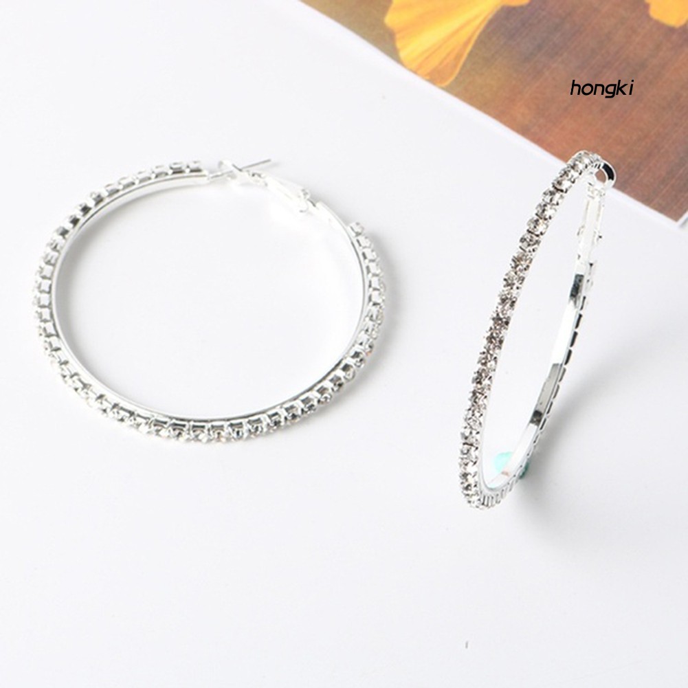 (Hàng Mới Về) Bông Tai Tròn Lớn Đính Đá Sang Trọng Cho Nữ