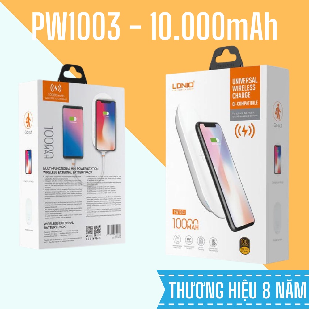 Pin dự phòng kèm sạc không dây LDNIO PW1003 - 10.000mAh