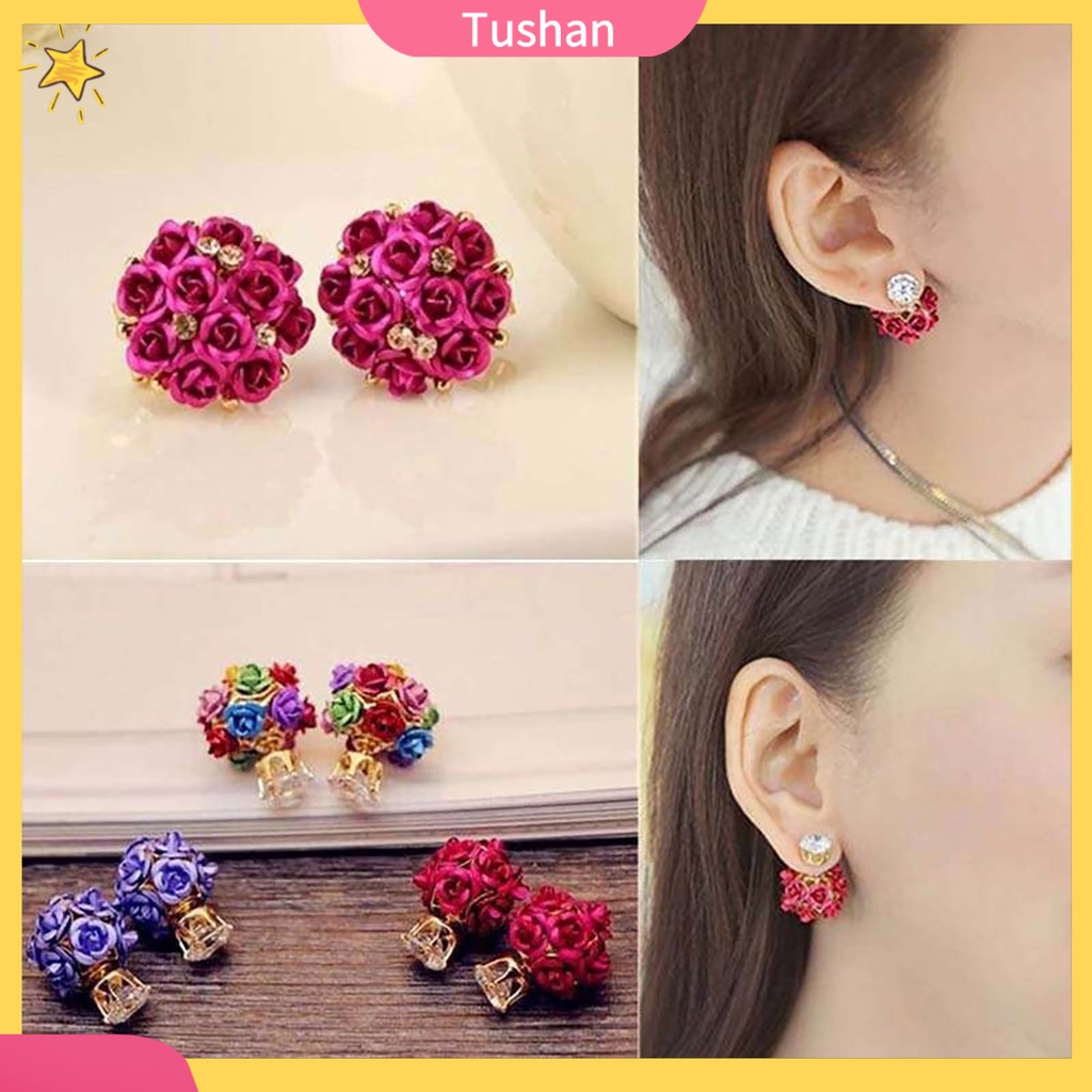 Đôi khuyên tai hình hoa hồng đính đá thời trang cho nữ