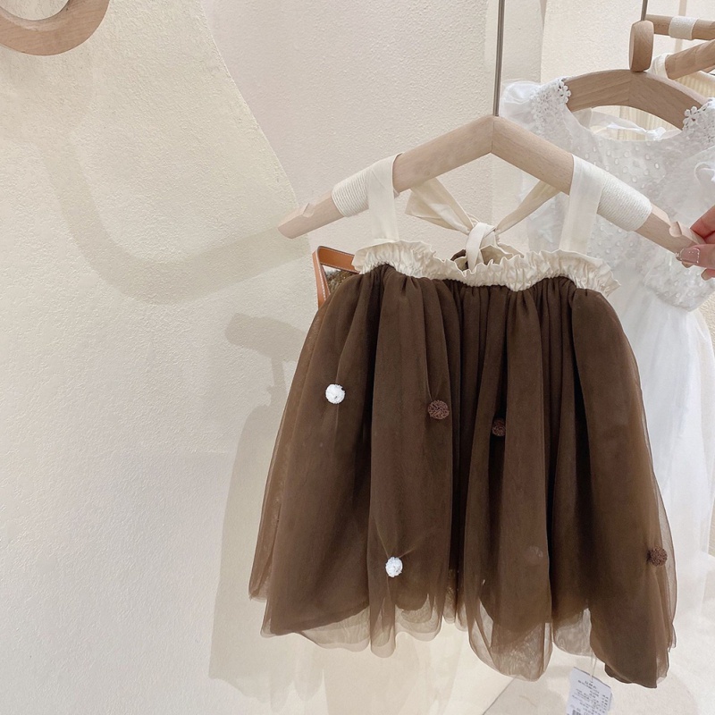 Đầm Công Chúa Phối Lưới Thắt Nơ Lưng Ngọt Ngào Thời Trang Mùa Hè Cho Bé Gái