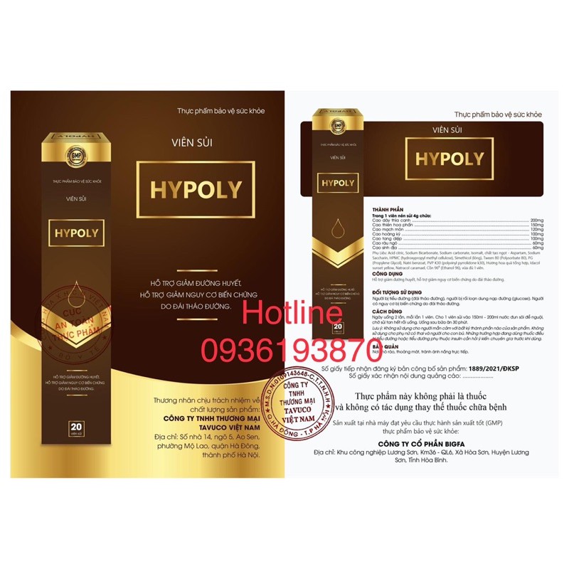 [Mã 66FMCGSALE hoàn 8% xu đơn 500K] VIÊN SỦI HYPOLY 👍 [CHÍNH HÃNG] ❤️ HYPOLY HỖ TRỢ ĐƯỜNG HUYẾT | BigBuy360 - bigbuy360.vn