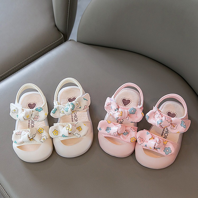 Sandal bé gái - dép quai hậu cho bé đế chống vấp, nơ nhỏ xinh xắn da mềm, có 2 quai Babybees 818 865