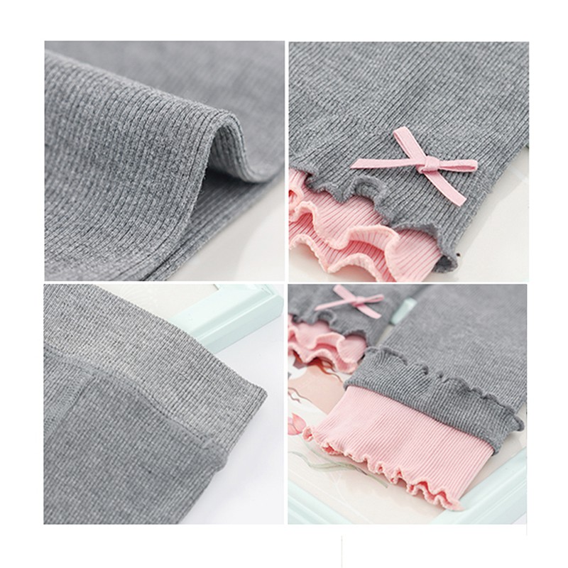 Quần legging co giãn màu trơn đính nơ xinh xắn thời trang cho bé gái