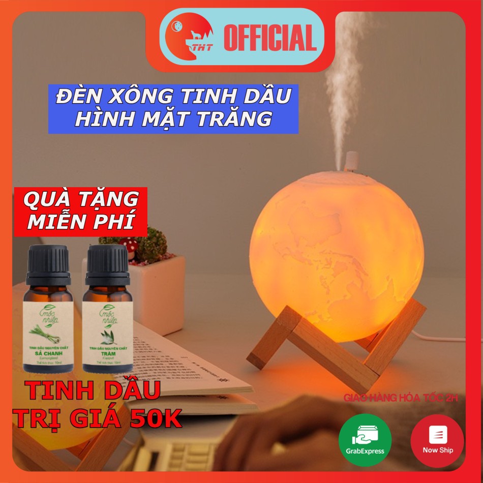 [Tặng Tinh Dầu] Máy Phun Sương Máy Khuếch Tán Tinh Dầu Tạo Độ Ẩm Kiêm Đèn Ngủ Hình Mặt Trăng