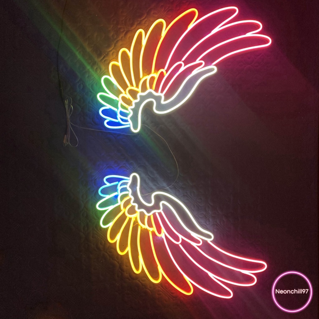 Đèn neon đôi cánh thiên thần đa sắc, Neonchill97,40 x 25 cm, Đèn led neon trang trí