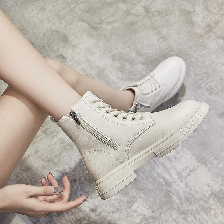 Giày Boots Nữ, Boots Nữ Cổ Thấp 3cm  Hai Khóa Hot Hit Siêu Đẹp Hai Màu Đen Kem Minhtushoes Giày Nữ Cao cấp | BigBuy360 - bigbuy360.vn