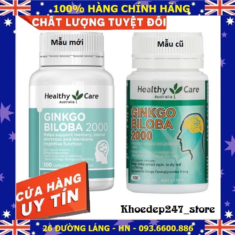 Thực phẩm chức năng Thuốc bổ não Healthy Care Ginkgo Biloba 2000mg 100 viên của Úc