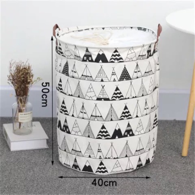 Giỏ Đựng Trữ Quần Áo Hình Tròn Có Dây Rút