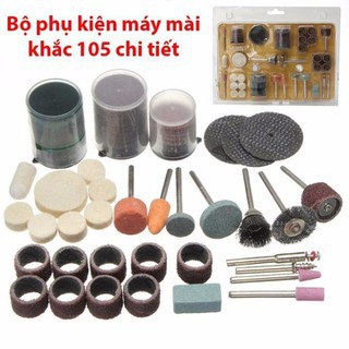 Bộ phụ kiện máy khoan mài điện mini cầm tay 105 chiếc đa năng dùng quay, mài, đánh bóng gỗ - HV Store 060