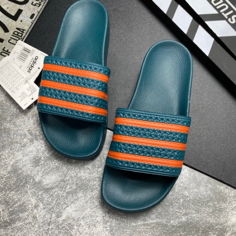Dép nam- dép quai ngang ITALY Đế xanh 3 sọc cam| dép bánh mì Adilette Nam Nữ