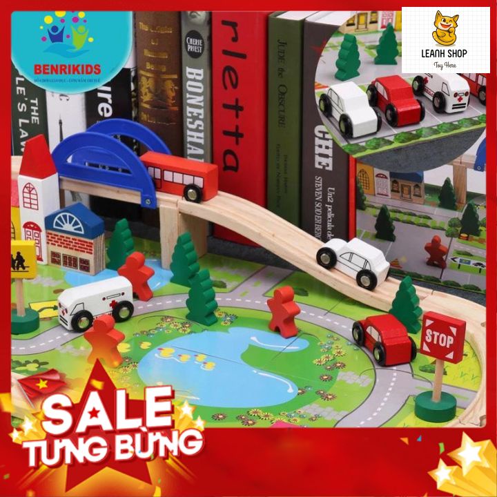 Đồ chơi xếp hình giao thông cầu vượt đường sắt bằng gỗ cho bé phát triển tu duy thông mình