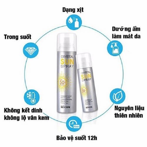 Xịt chống nắng Recipe Crystal Sun Pray dưỡng ẩm, chống nắng tốt - HONGS BEAUTY