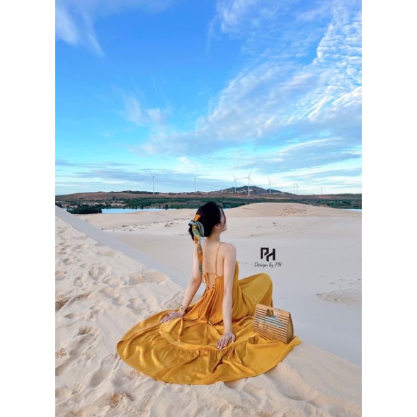 Váy maxi lụa kèm khăn