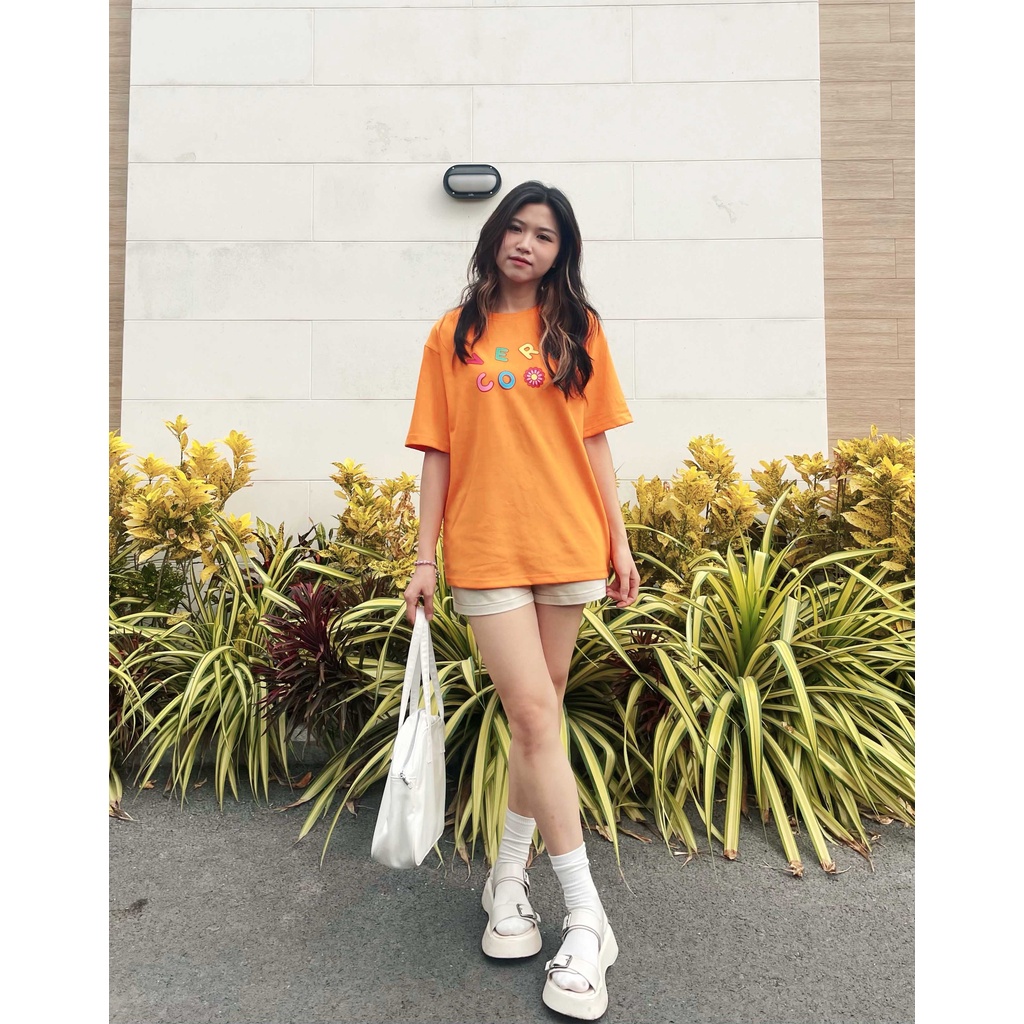 Áo thun oversize tay lỡ áo phông cotton nữ in chữ very cool thời trang GAGO màu cam GA3830