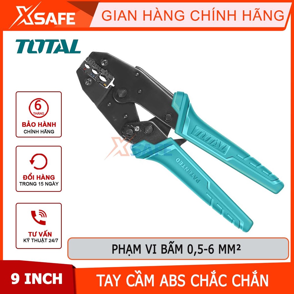 Kềm bấm cos 9'' TOTAL THCPJ0506, kềm bấm cos đầu dây cách điện AWG20-10, phạm vi bấm: 0,5-6mm² - [CHÍNH HÃNG][XSAFE]