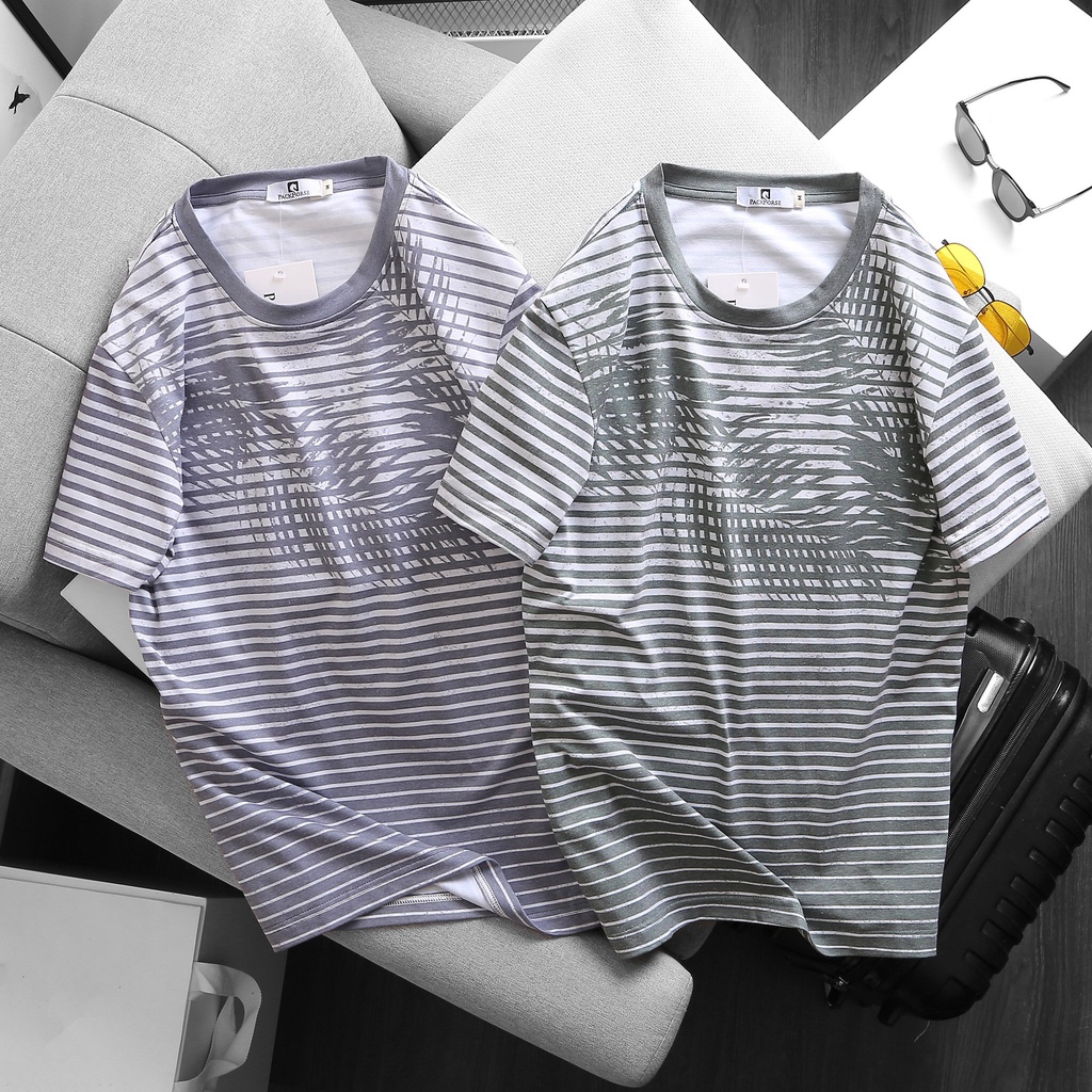 Siêu phẩm áo thun unisex cổ tròn phối sọc họa tiết cây dừa cực đẹp, thời trang du lịch, dạo phố - A390