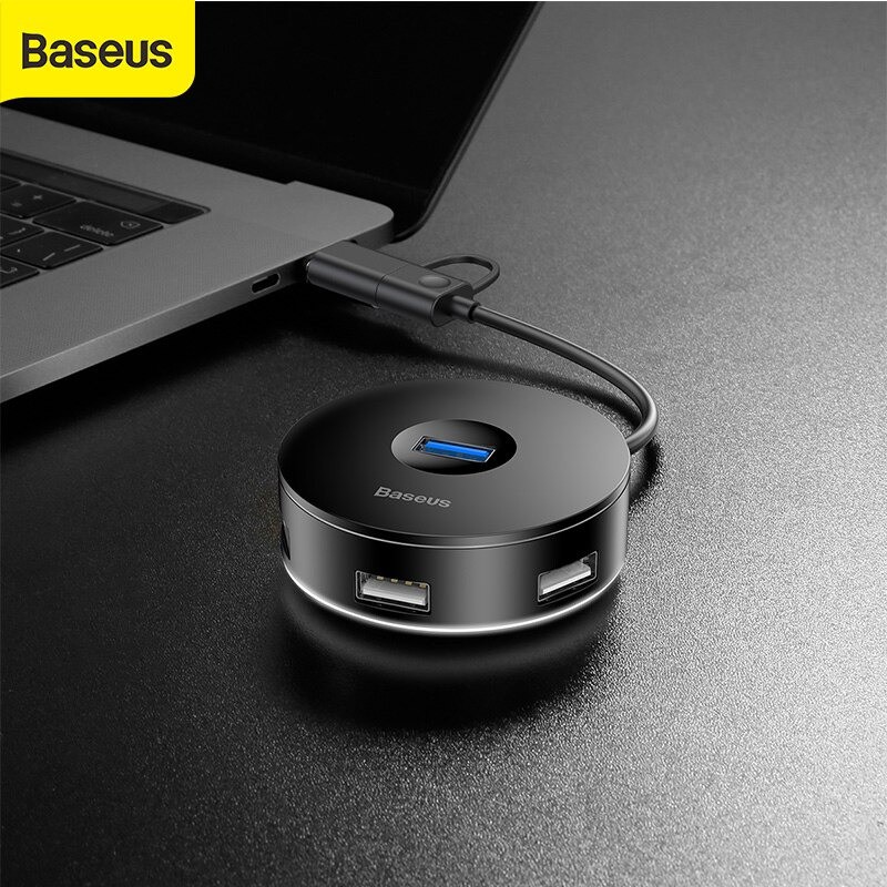 Bộ Chuyển Đổi Baseus Round Box HUB Adapter Type-C Hoặc USB3.0 To USB3.0*1 + USB2.0*3 Cho Macbook Pro Air