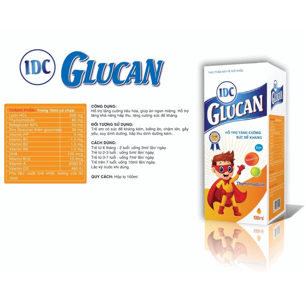 Tăng đề kháng IDC Glucan hộp 100ml giúp tăng cường tiêu hóa, tăng hấp thu cho bé từ 6 tháng tuổi